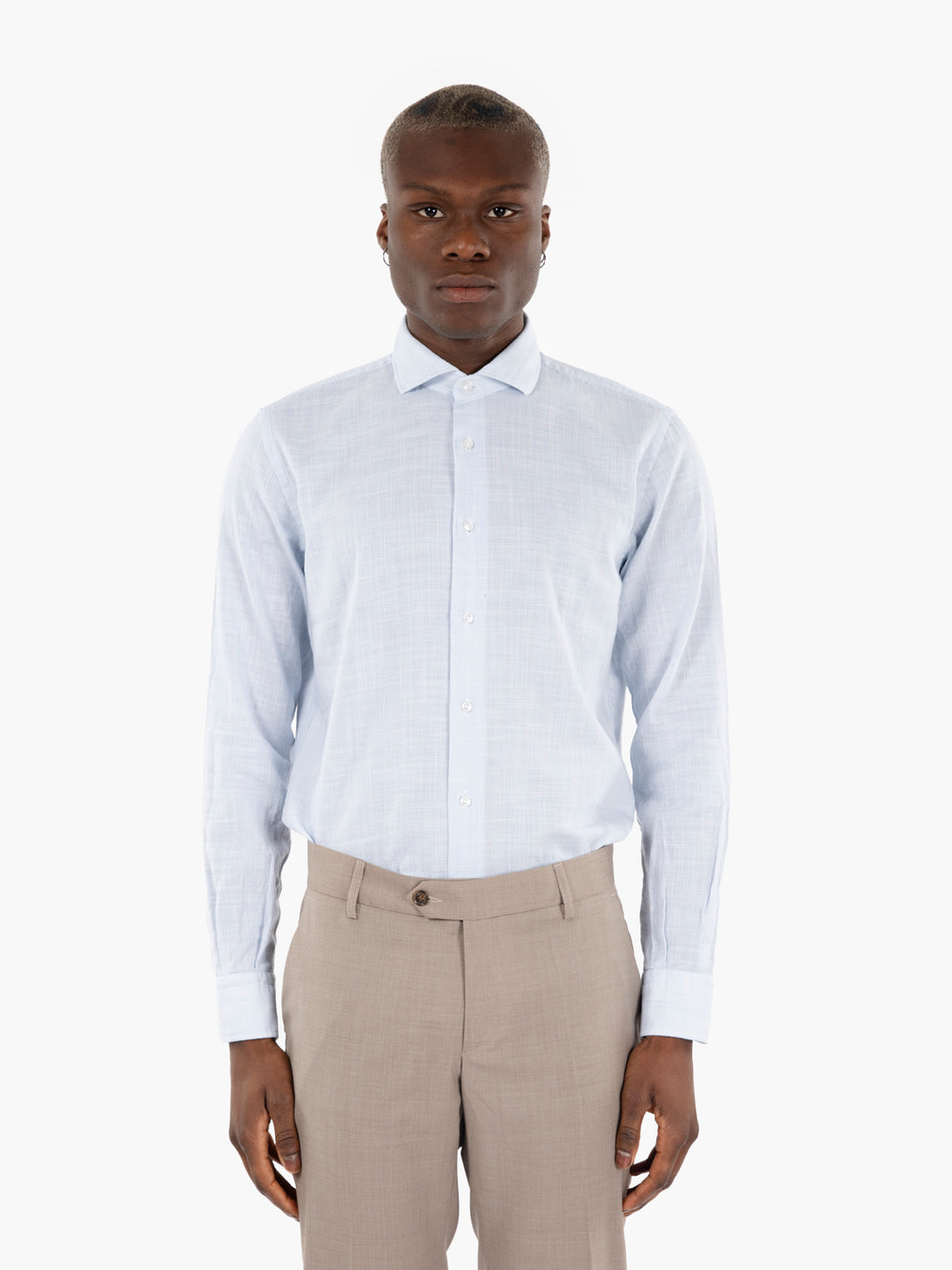 Camicia in cotone microriga azzurro
