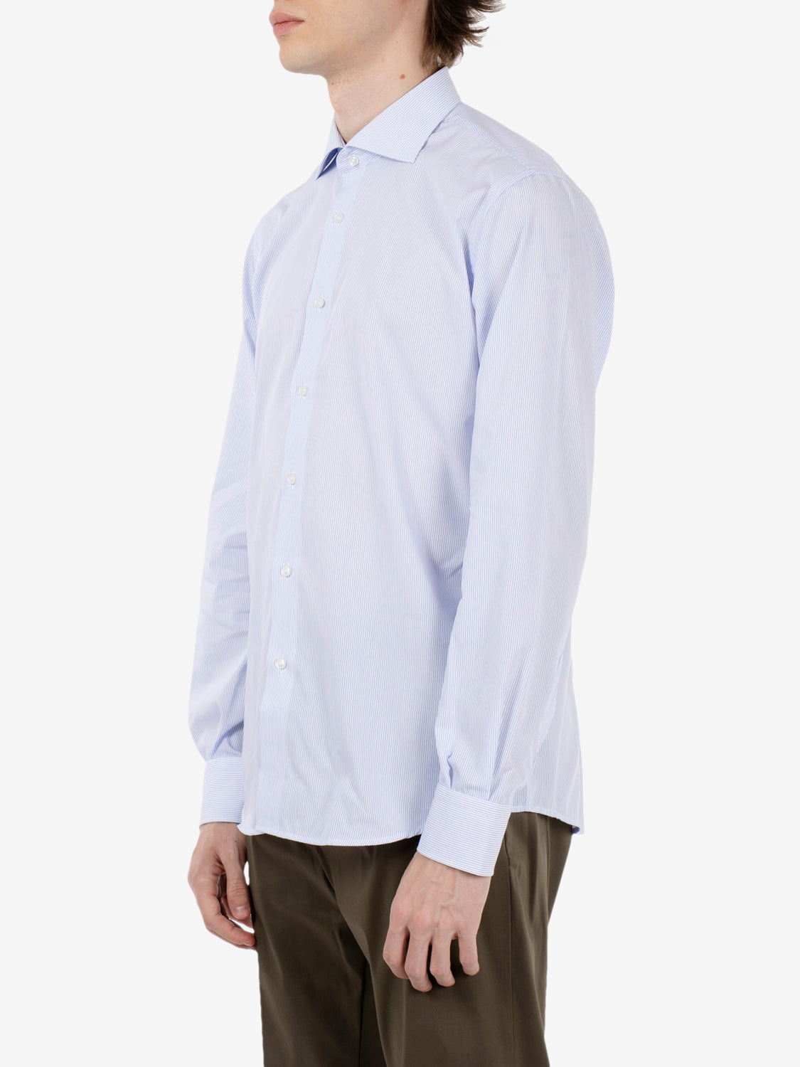 Camicia in cotone no stiro bianco / azzurro