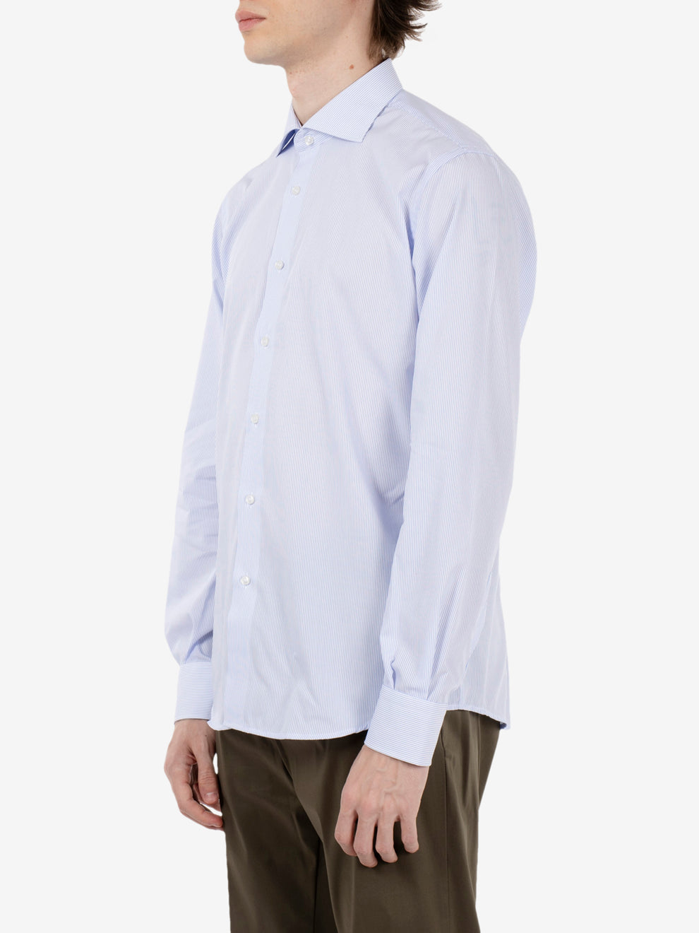 Camicia in cotone no stiro bianco / azzurro