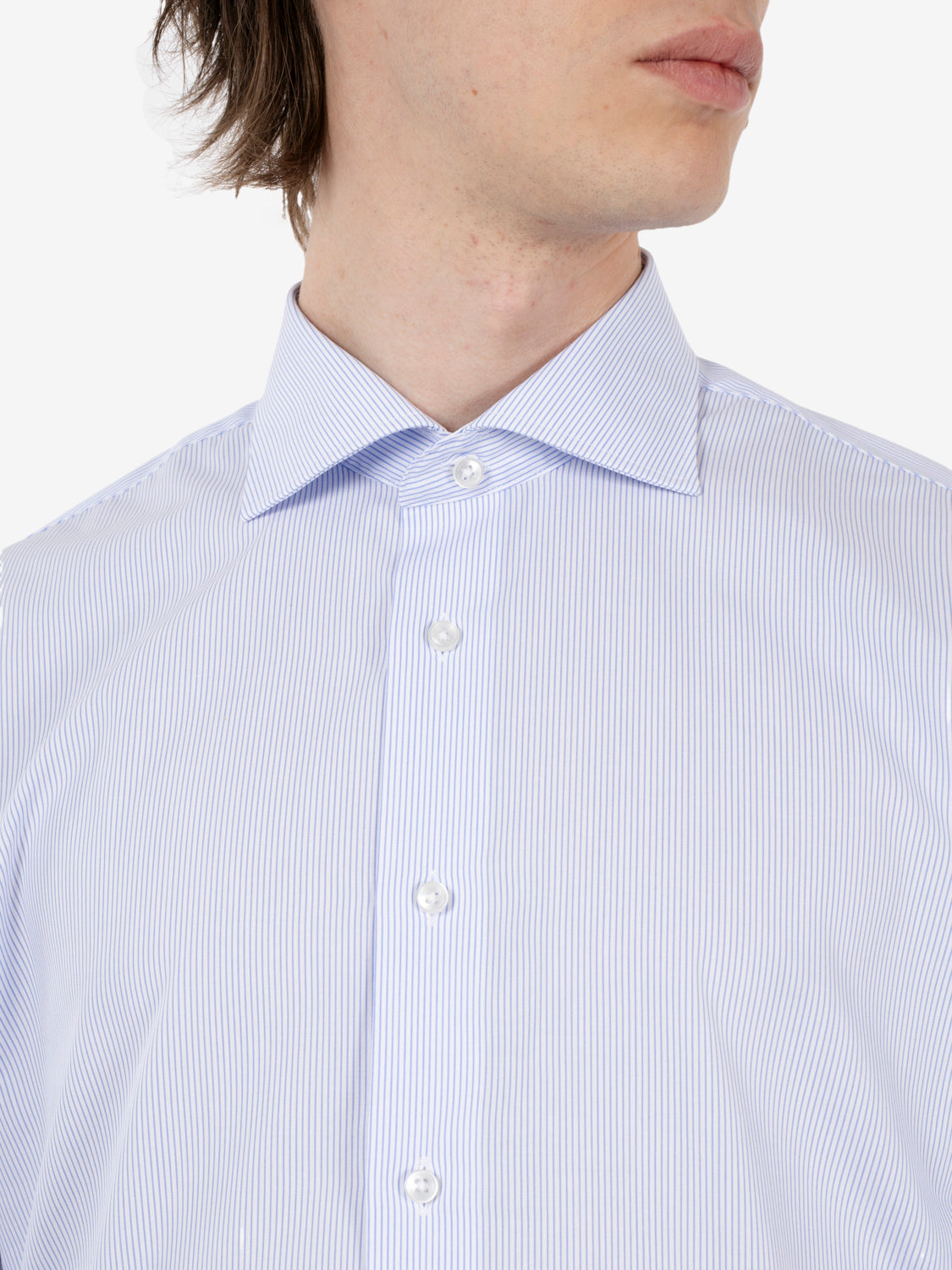Camicia in cotone no stiro bianco / azzurro