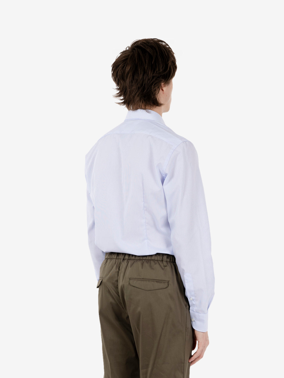 Camicia in cotone no stiro bianco / azzurro
