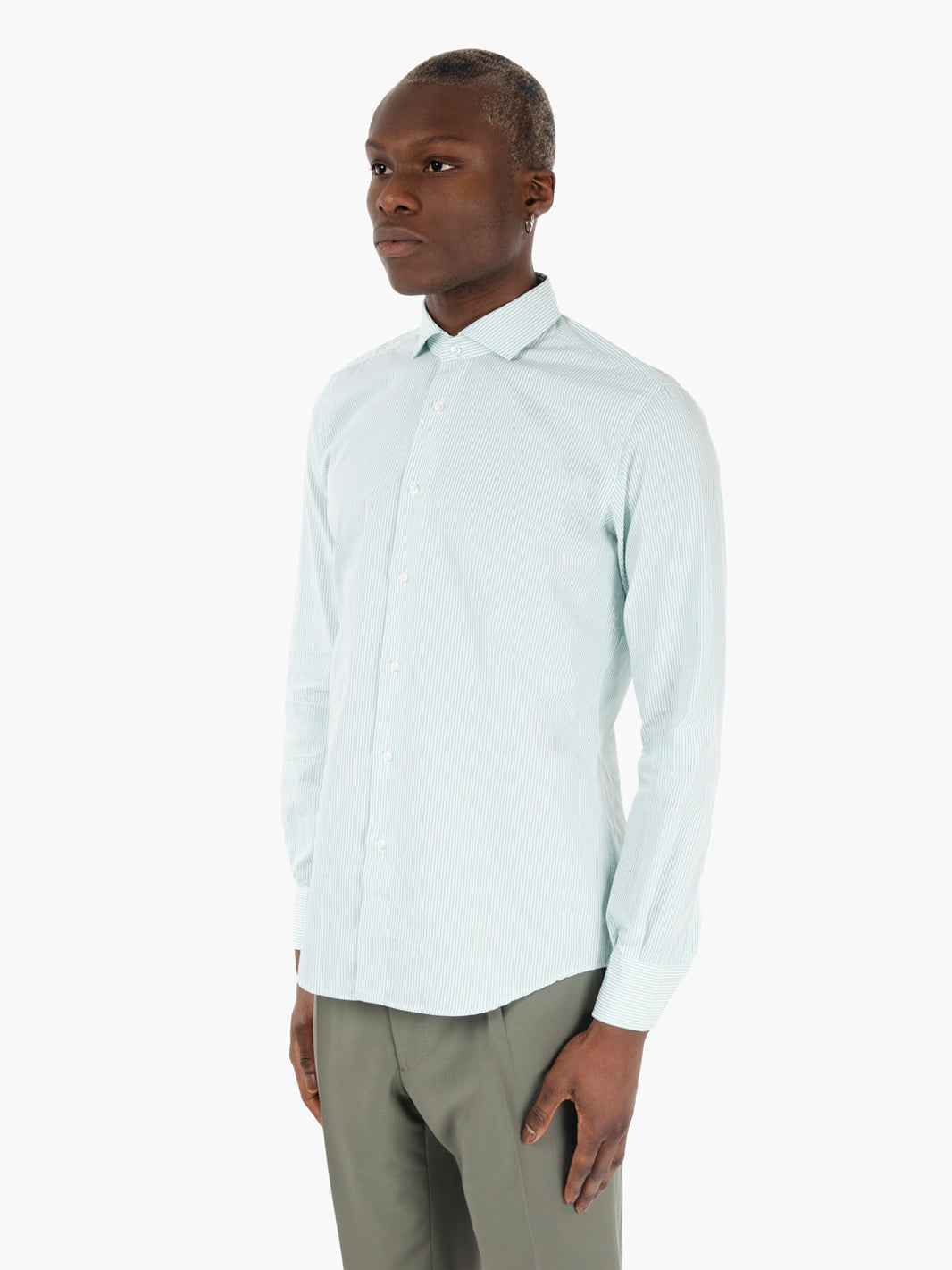 Camicia in cotone righetta verde
