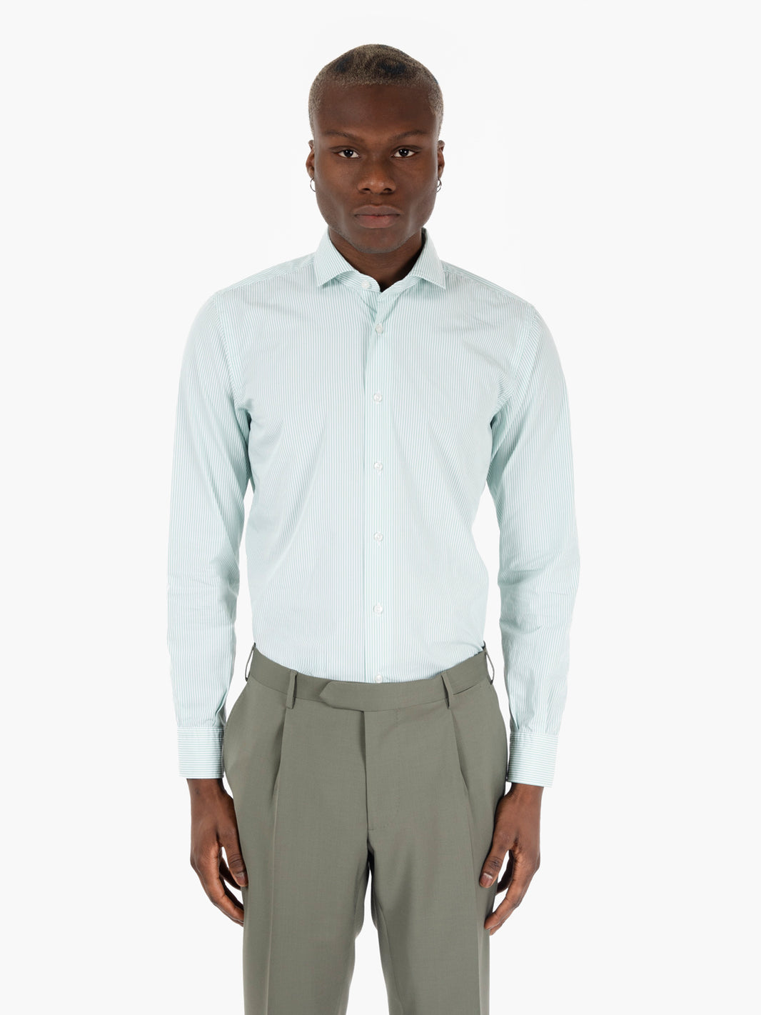 Camicia in cotone righetta verde