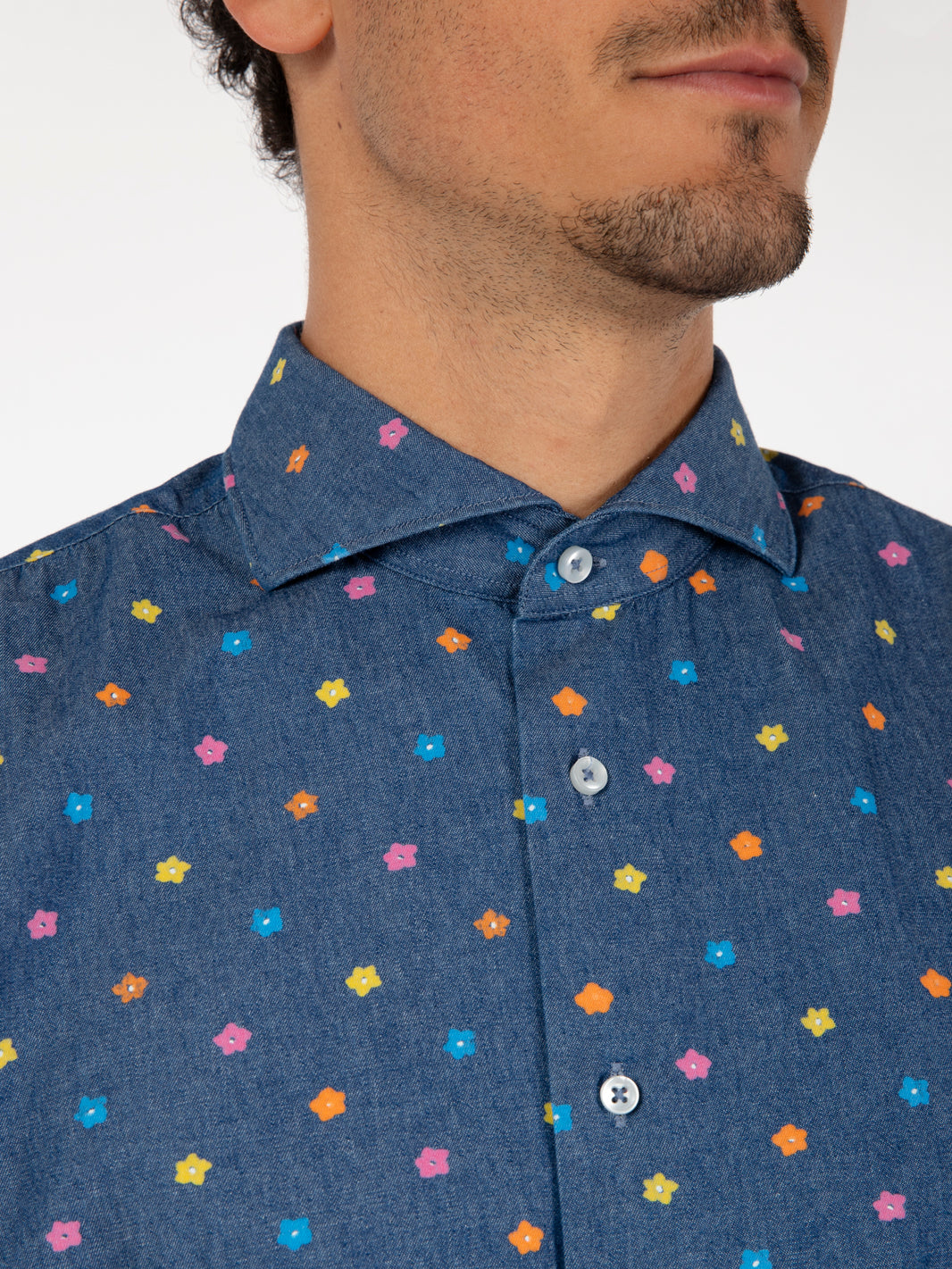 Denim shirt with medium flower