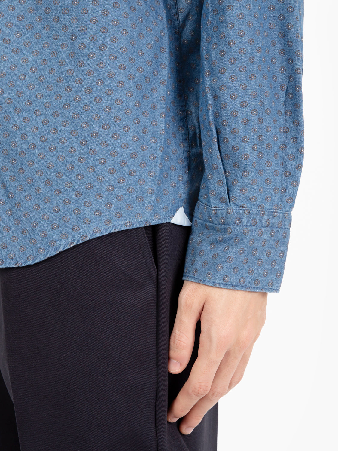 Camicia in denim stampa fiore blu