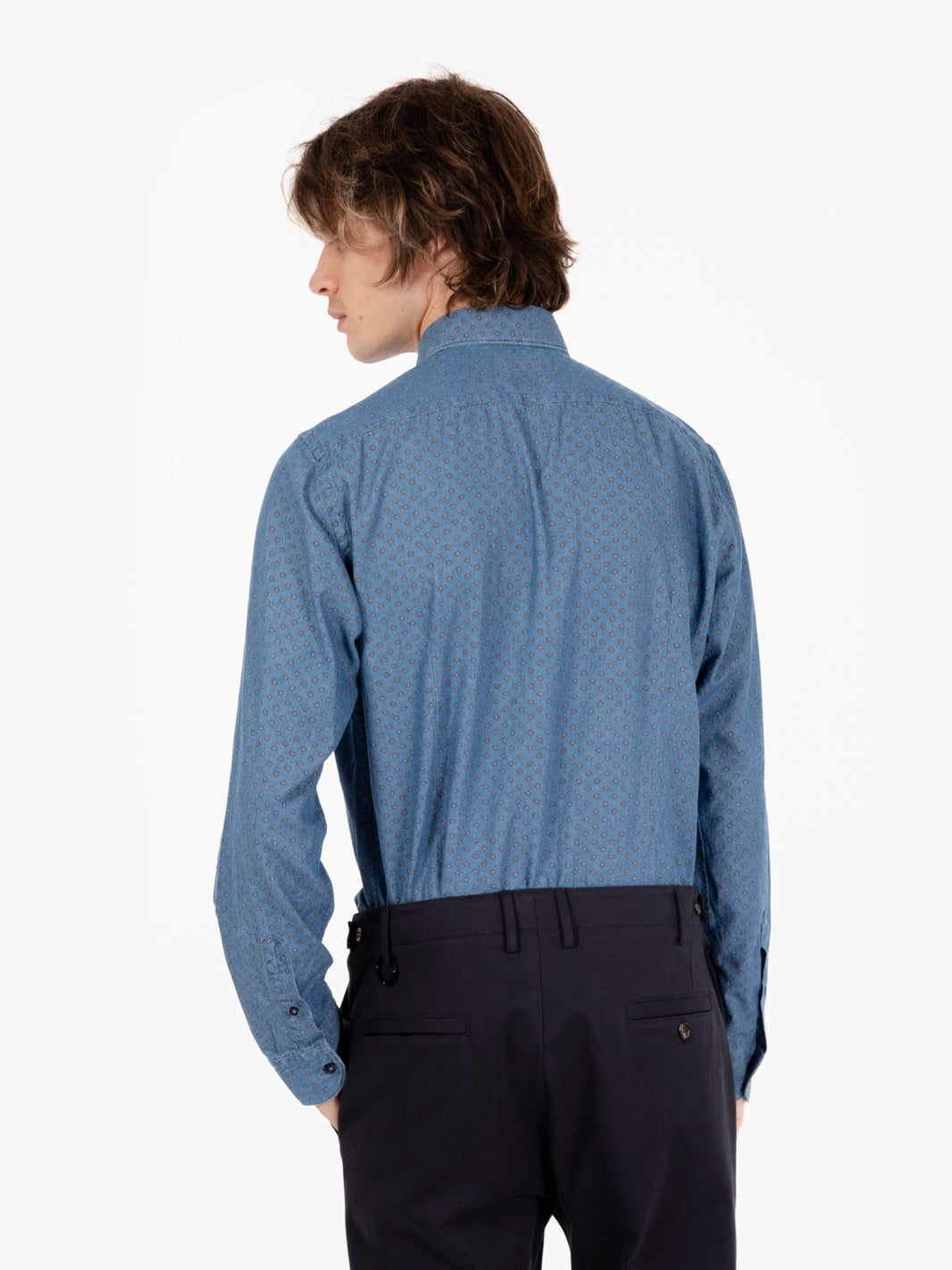 Blue flower print denim shirt