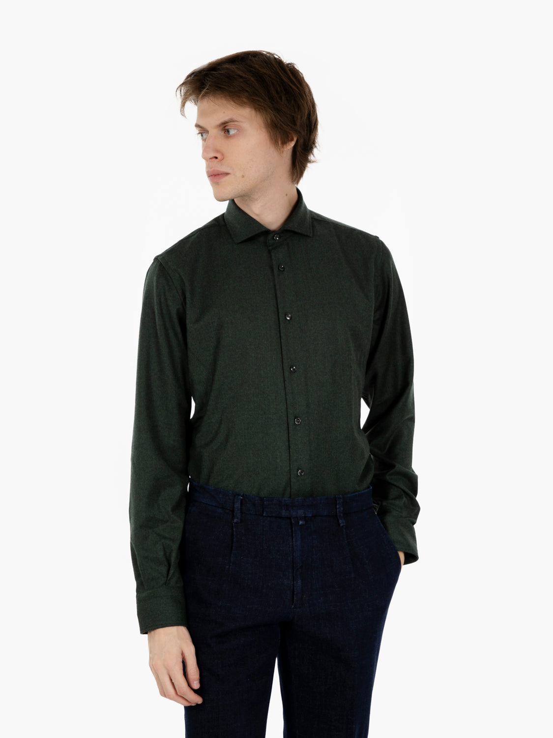 Camicia in lana e cashmere verde