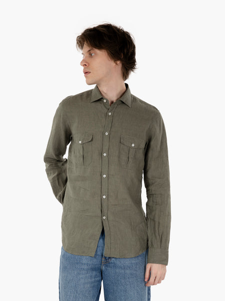 Camicia in lino con doppie tasche Sahariana moro