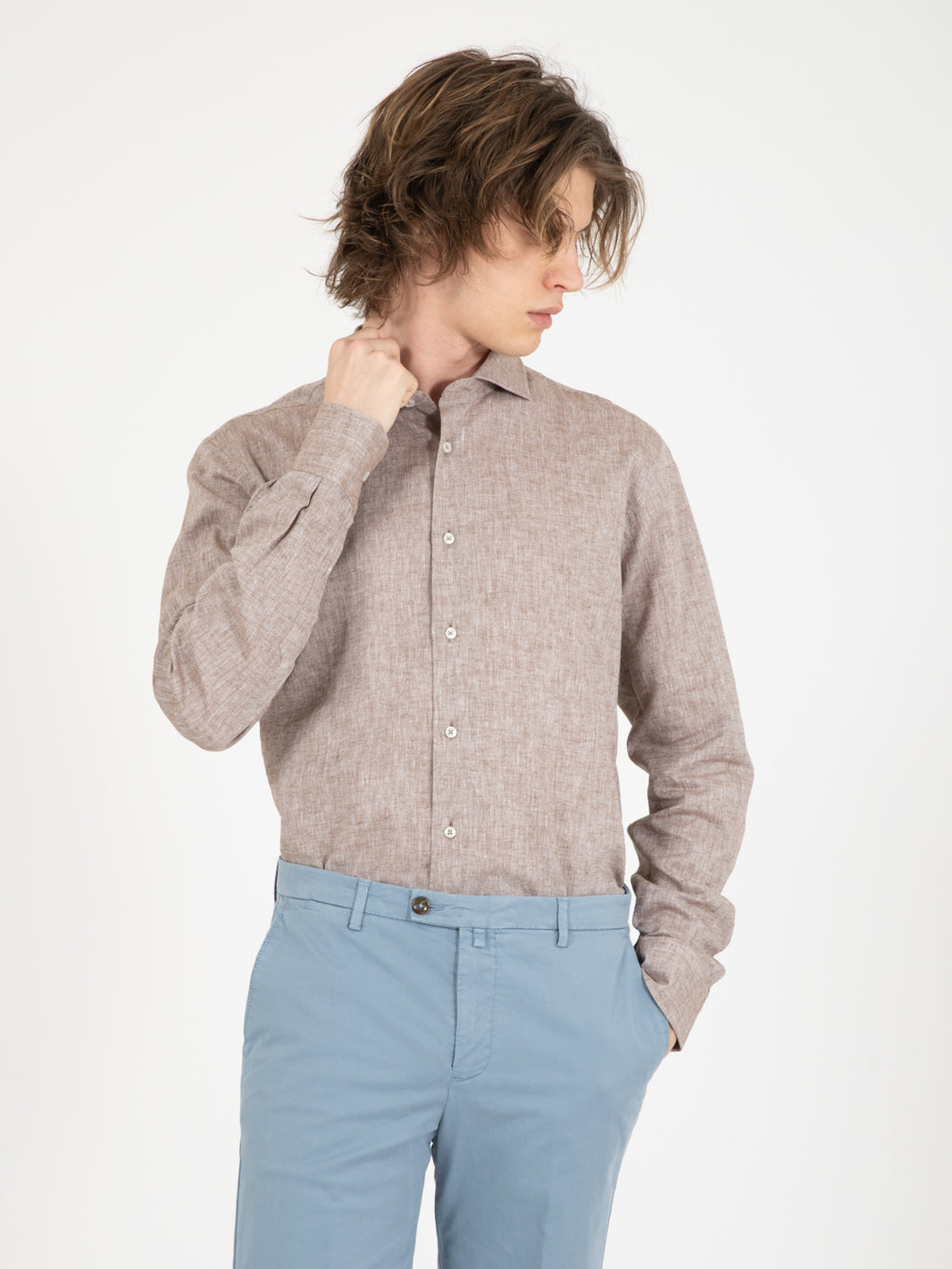 Camicia in lino e cotone marrone