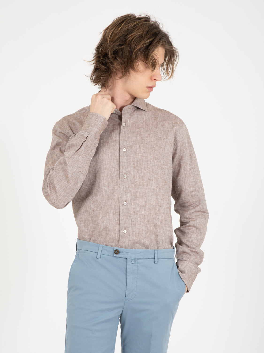 Camicia in lino e cotone marrone