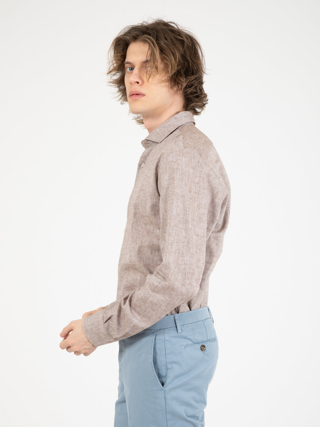 Camicia in lino e cotone marrone
