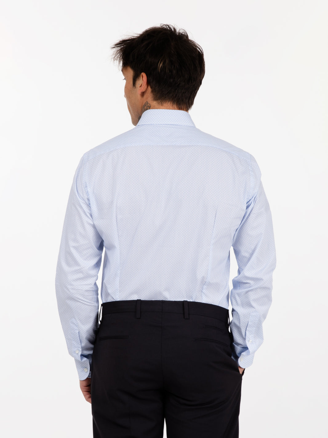 White/light blue micro polka dot shirt