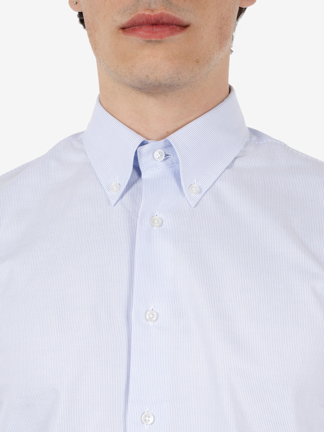 Camicia micro righe button-down azzurro / bianco