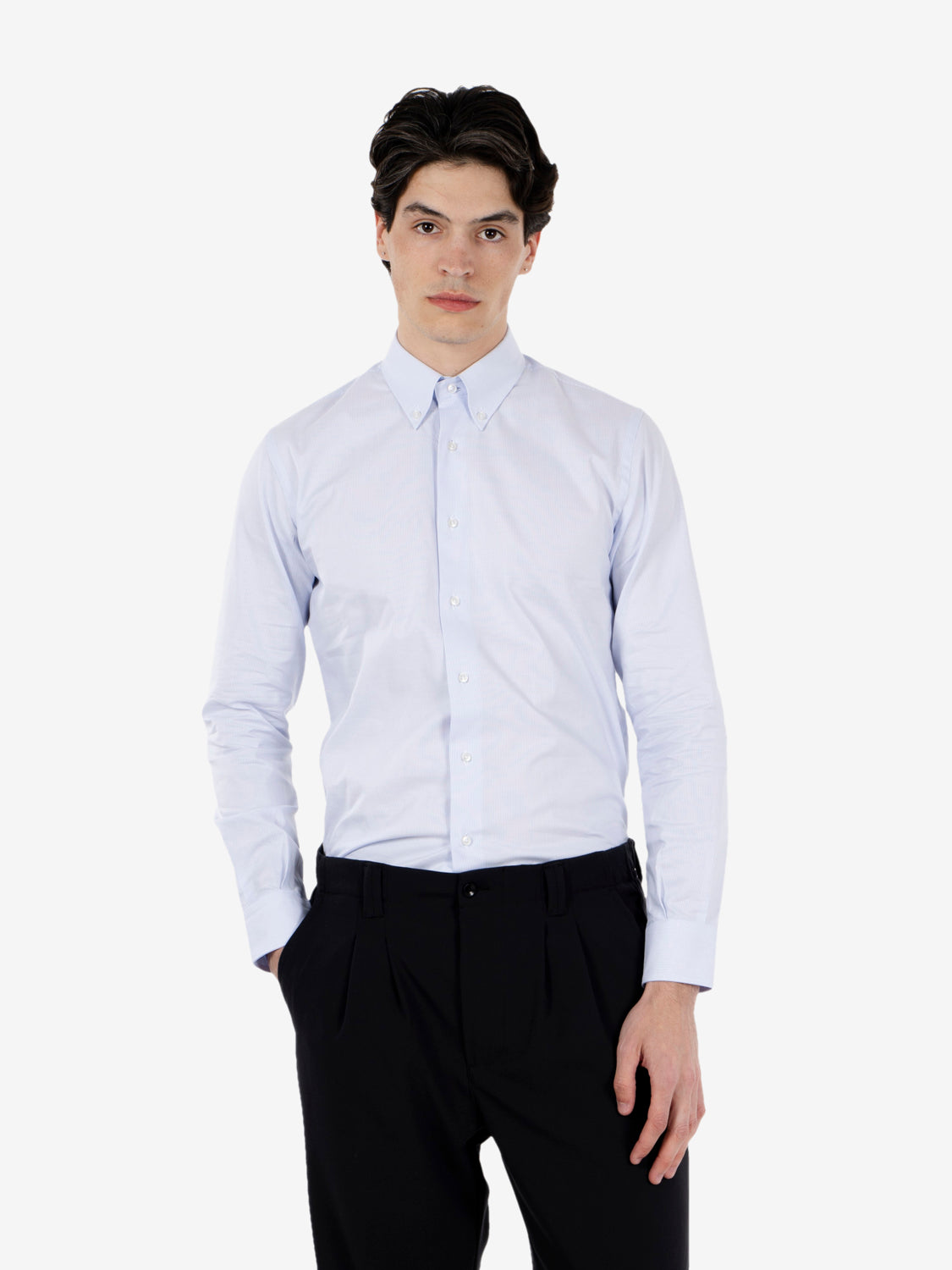 Micro-striped button-down shirt light blue / white