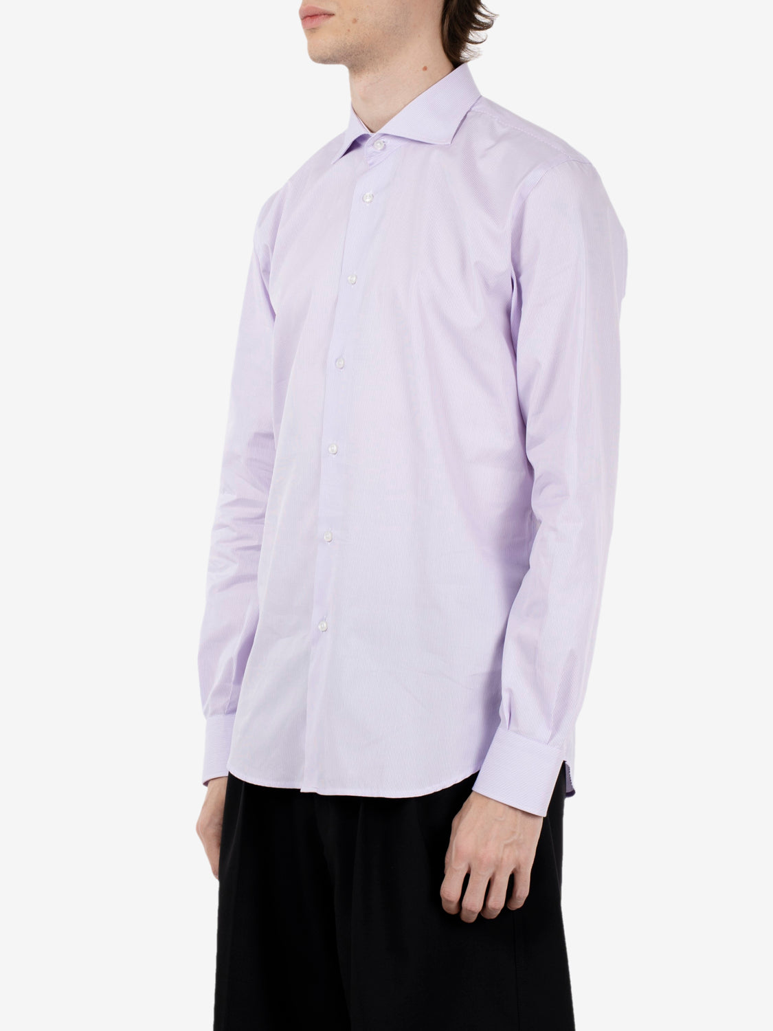 Camicia micro righe lilla/ bianco