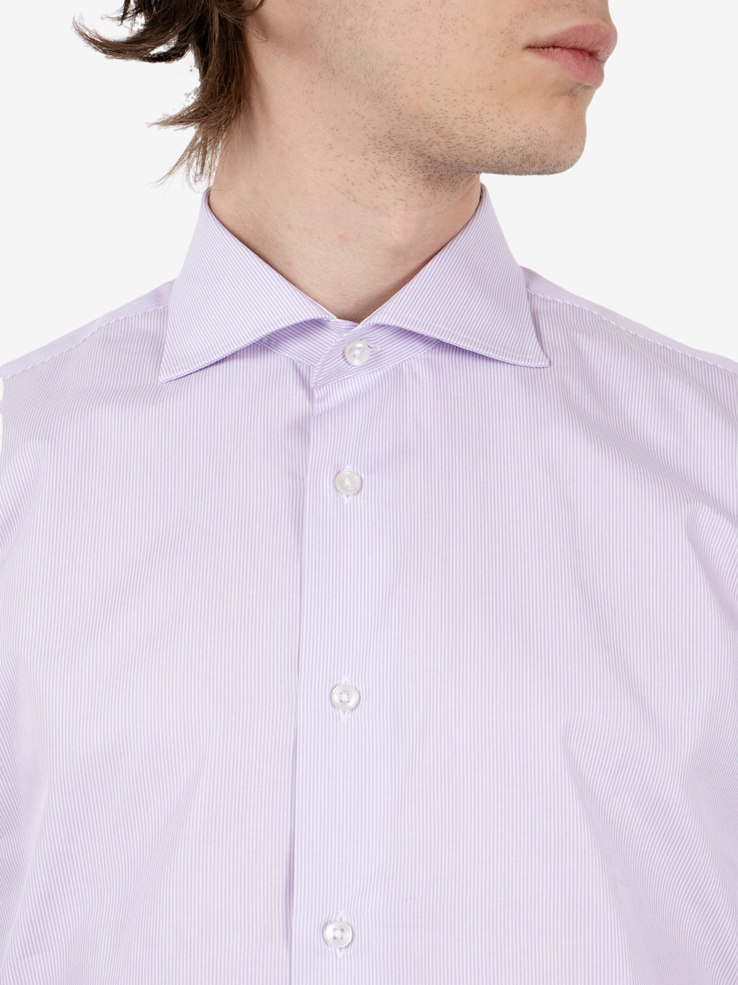 Camicia micro righe lilla/ bianco