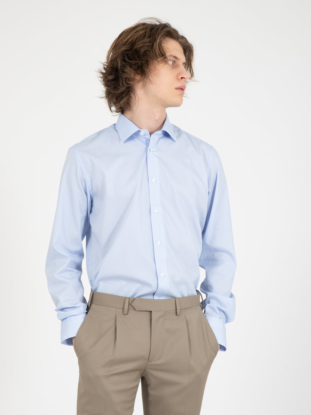 Camicia No Iron microfantasia bianco / azzurro