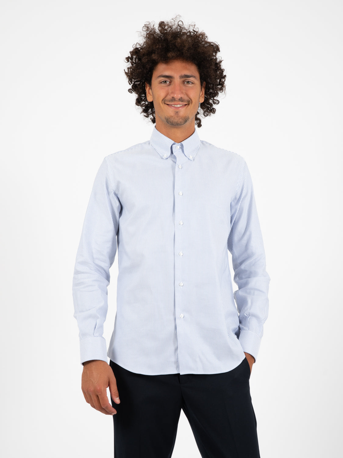 Camicia Oxford a righe bianco / azzurro