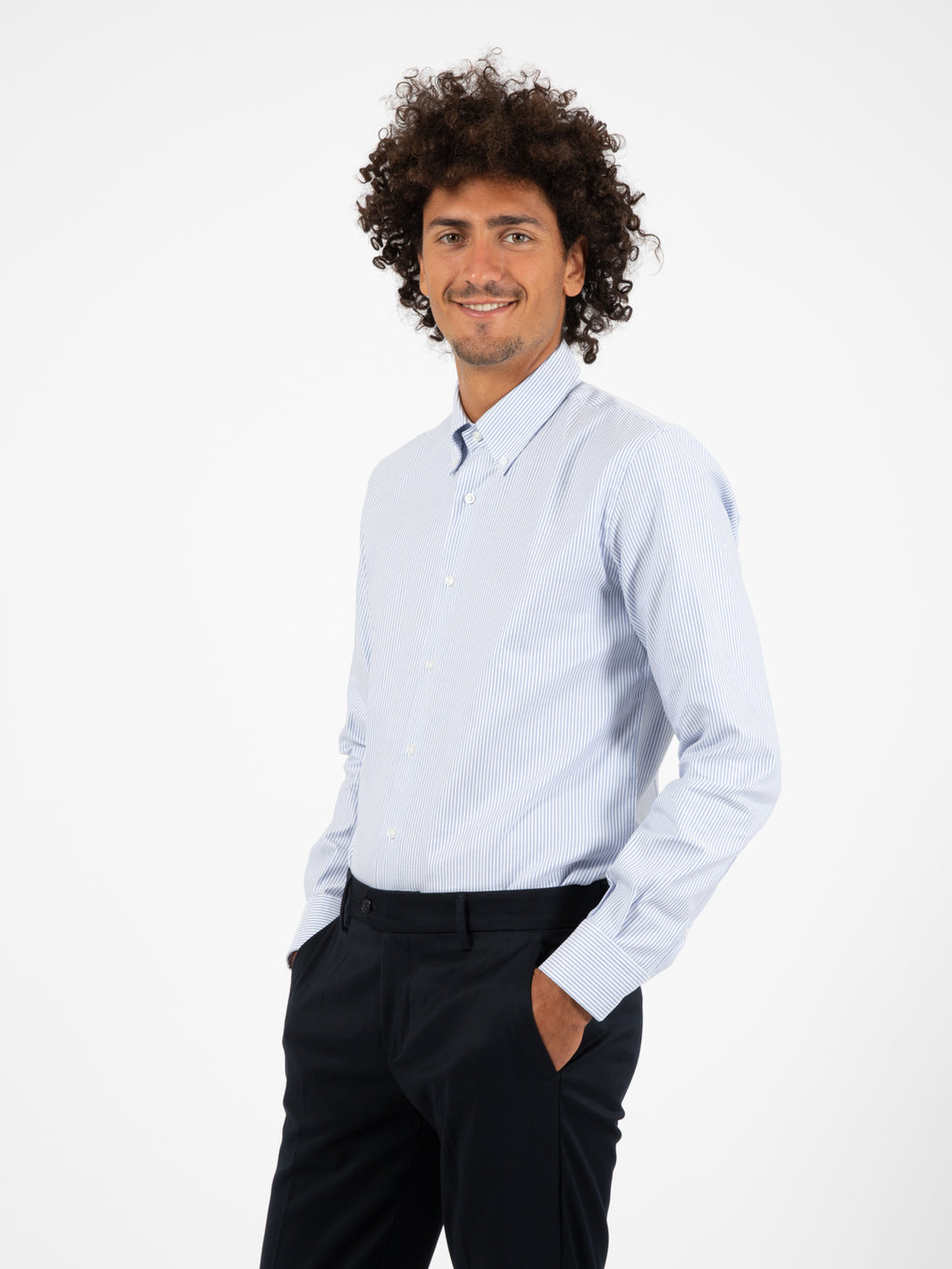 Camicia Oxford a righe bianco / azzurro