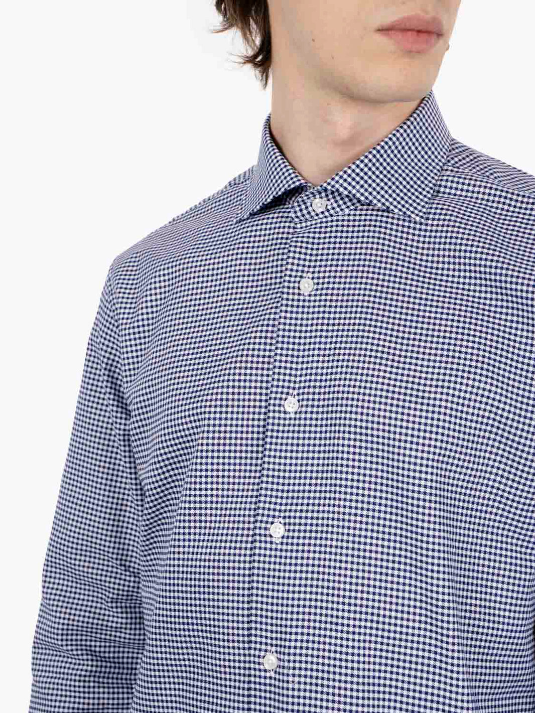 White / blue houndstooth shirt