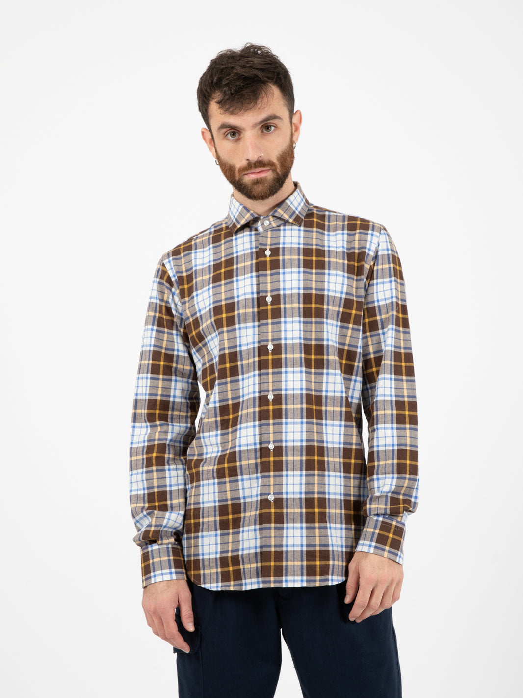 Camicia quadro flanella moro / blu