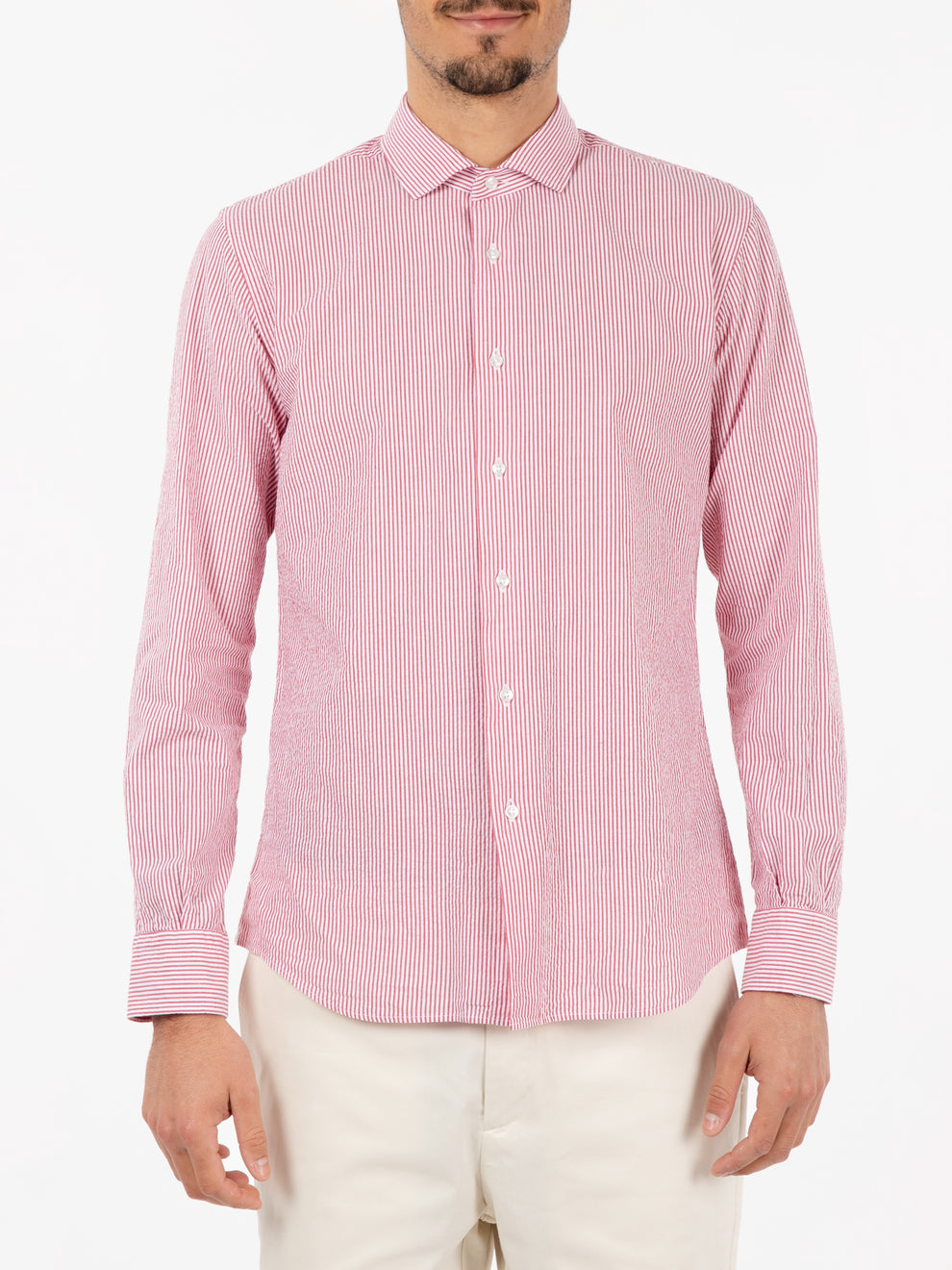 Camicia seersucker righe rosso