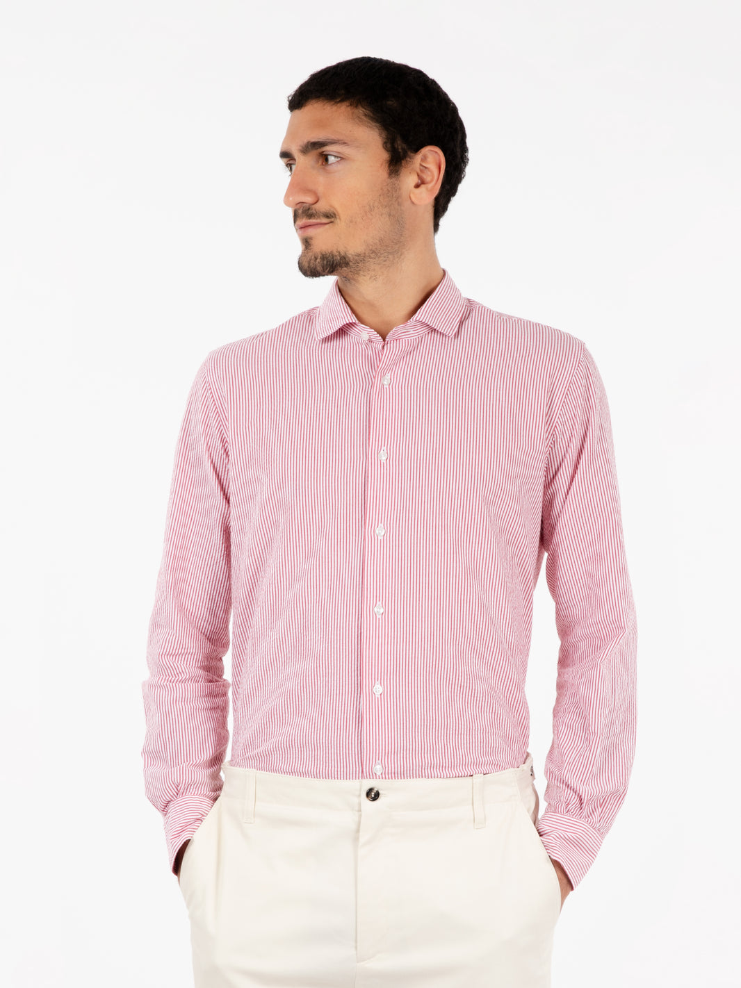 Camicia seersucker righe rosso