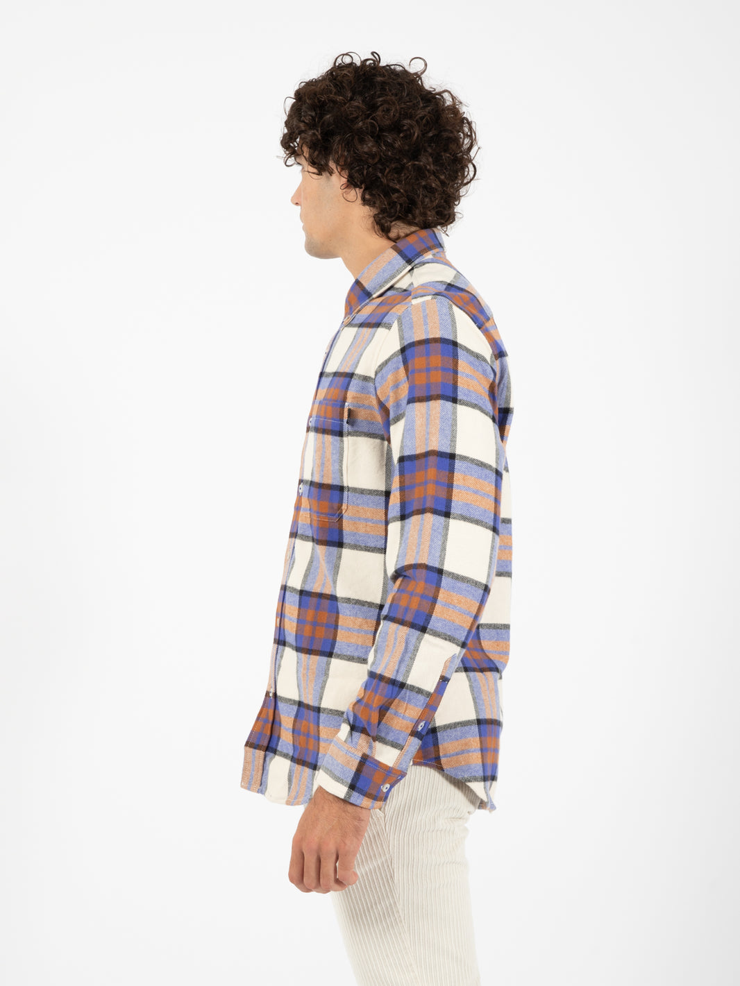 LS Heavy Flannel Plaid Shirt Clematis blue