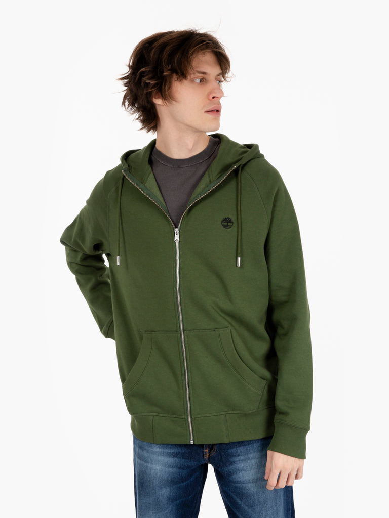 TIMBERLAND - Felpa con zip e cappuccio interno felpato verde