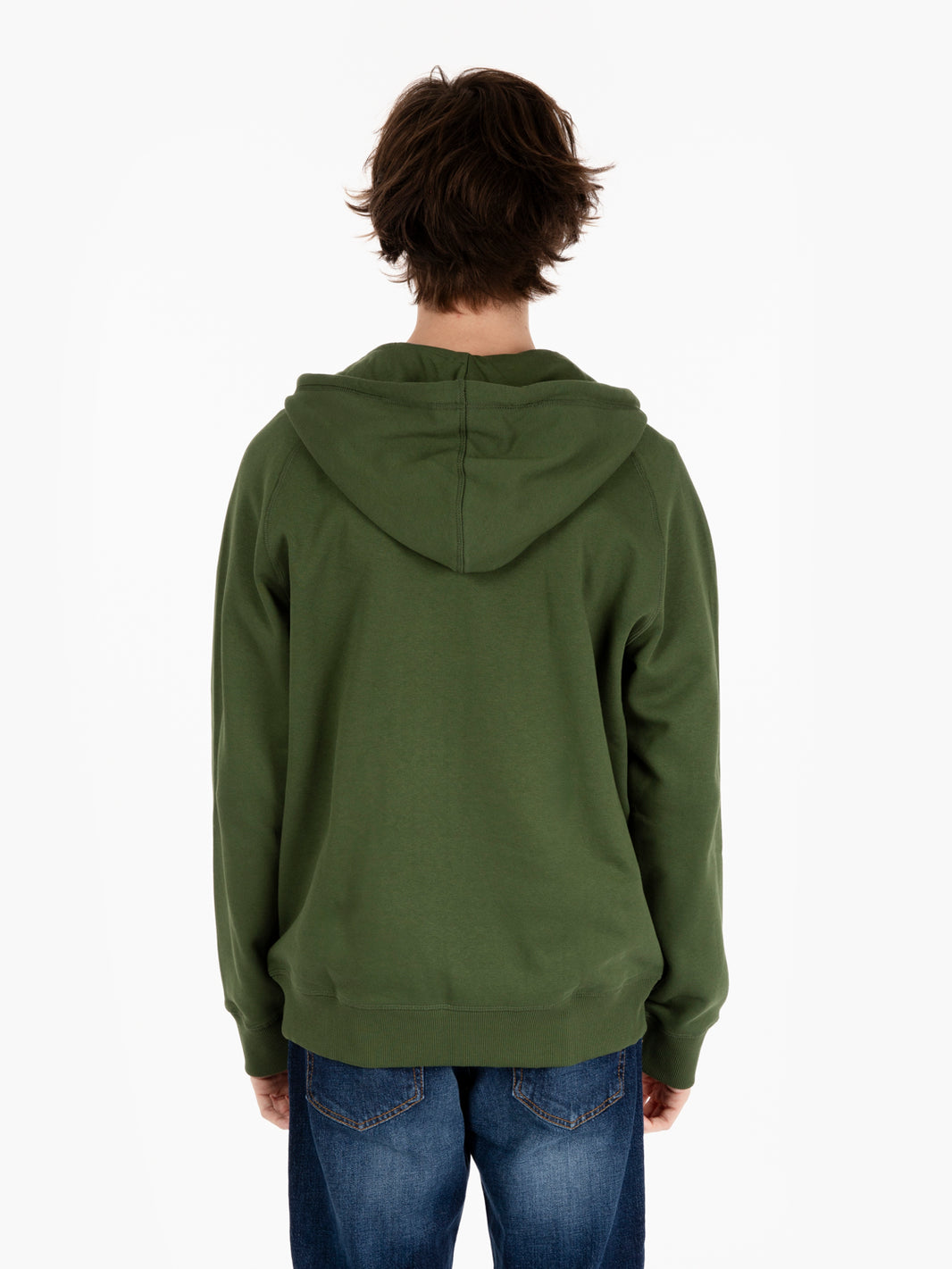 Felpa con zip e cappuccio interno felpato verde