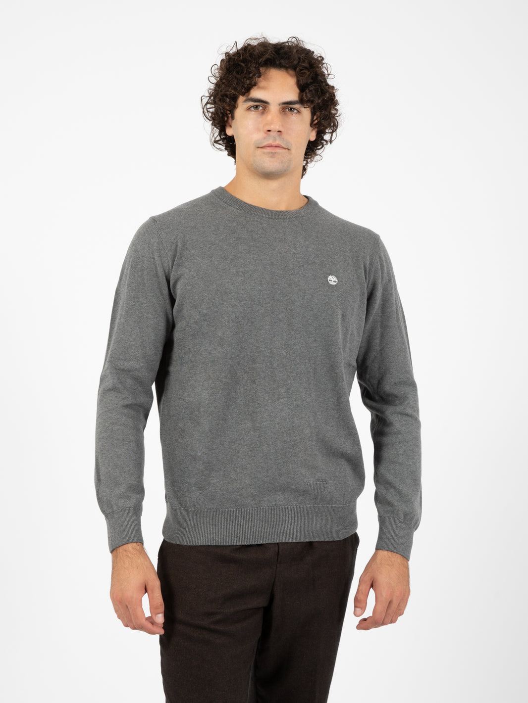 Dark grey heather crew neck cotton sweater