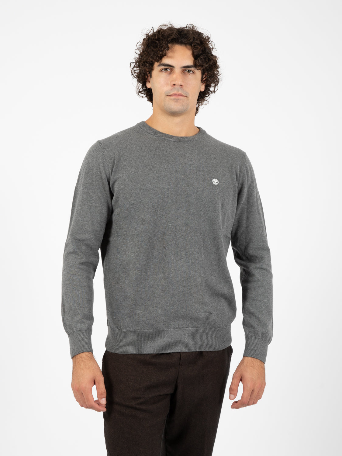 Dark grey heather crew neck cotton sweater