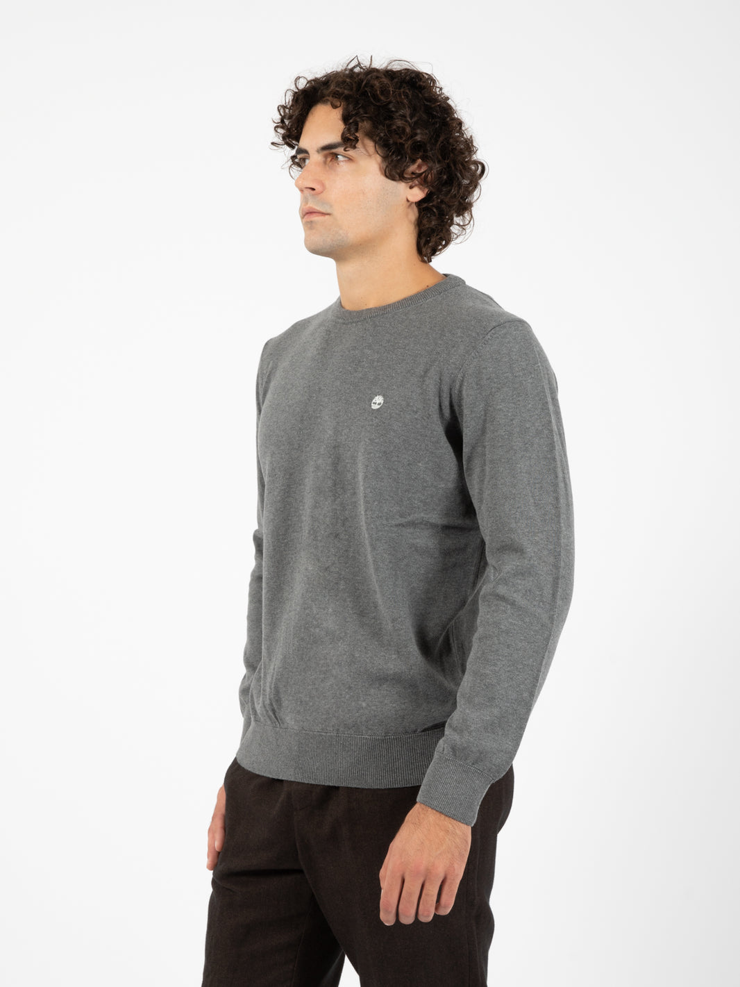 Dark grey heather crew neck cotton sweater