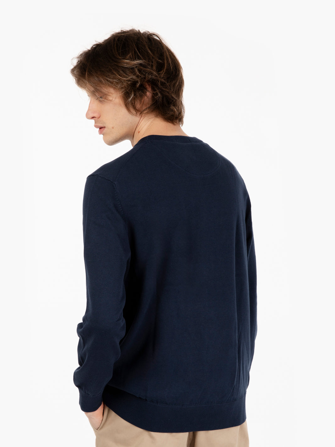 Maglione girocollo in cotone blu
