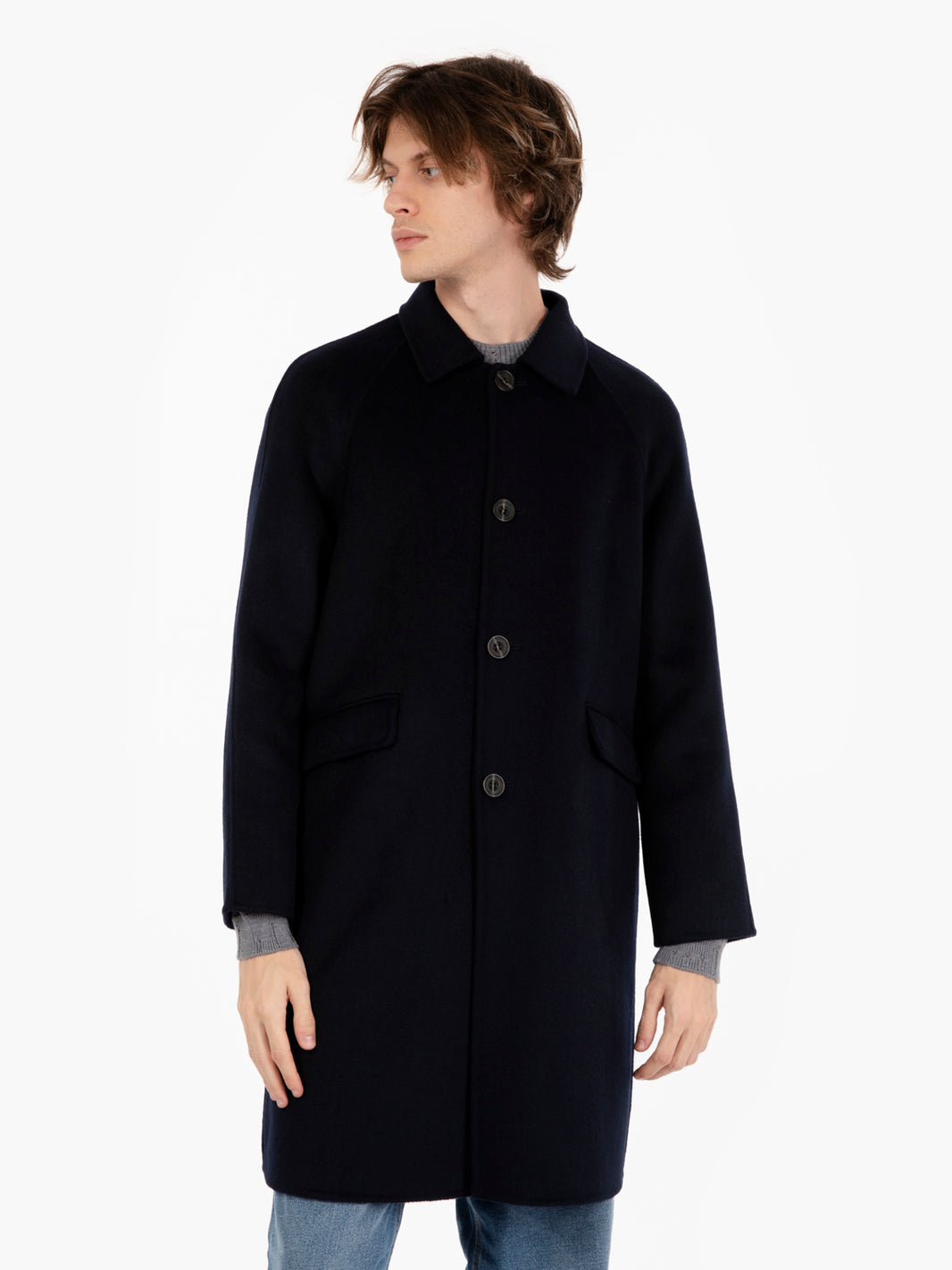 Single breasted long navy coat
