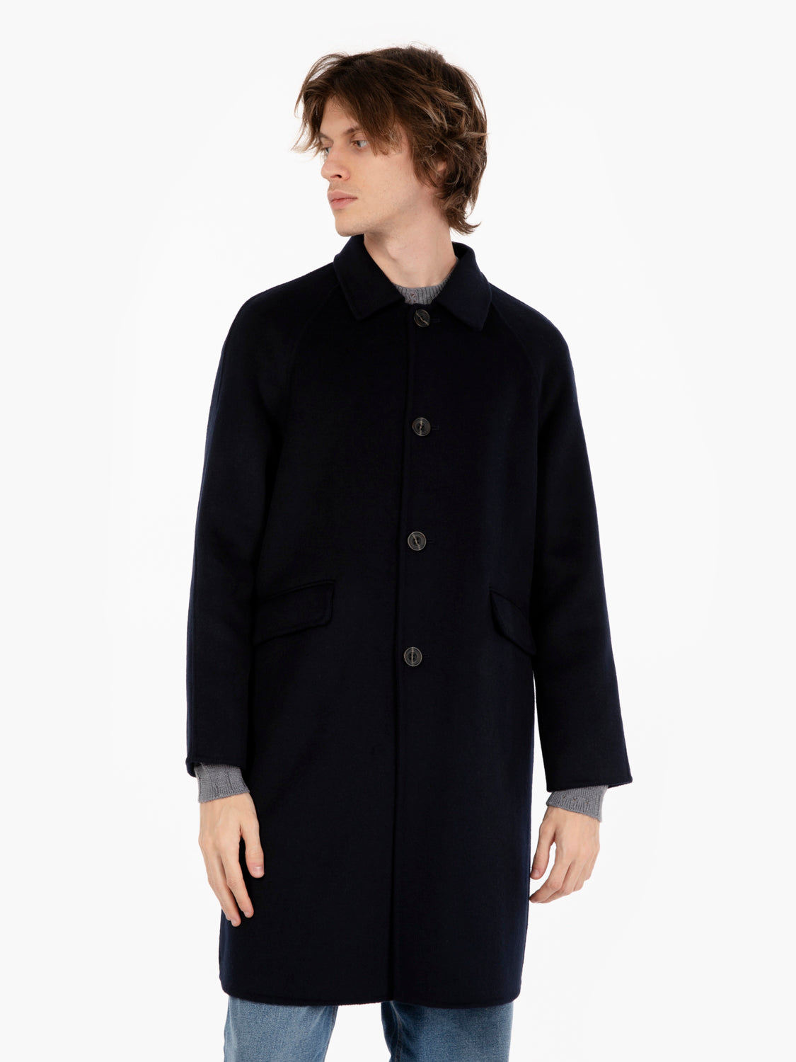 Single breasted long navy coat
