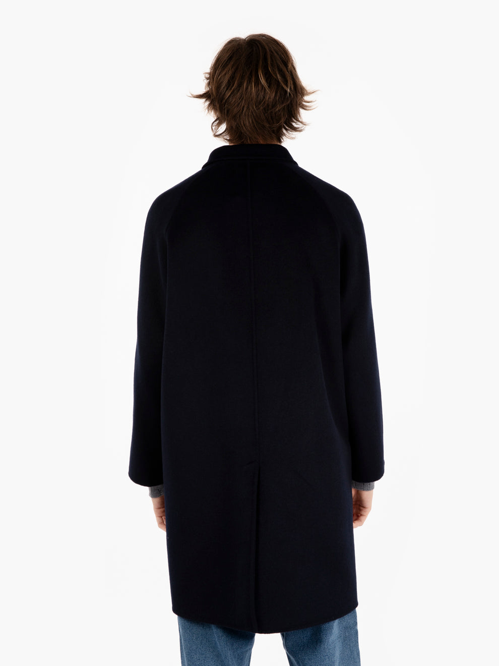 Single breasted long navy coat