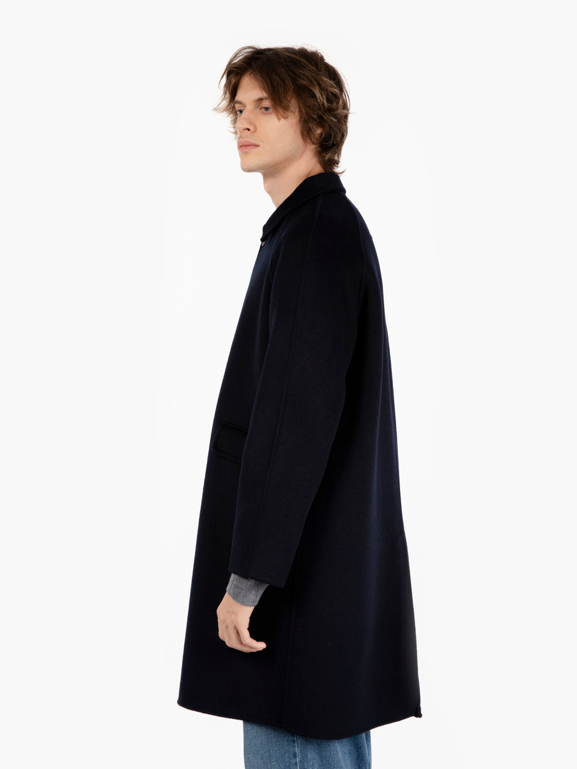 Single breasted long navy coat