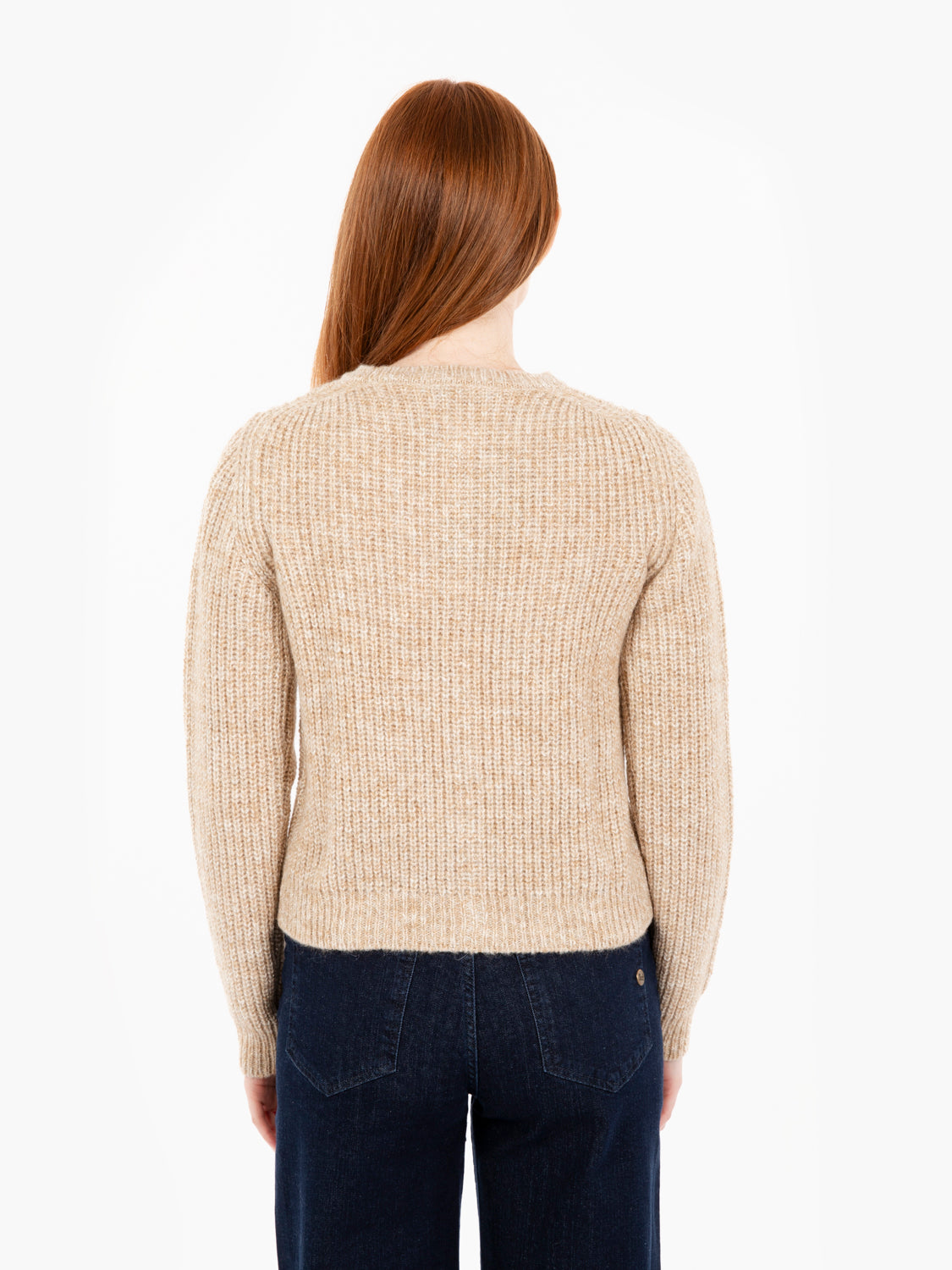 Beige lurex round neck cardigan