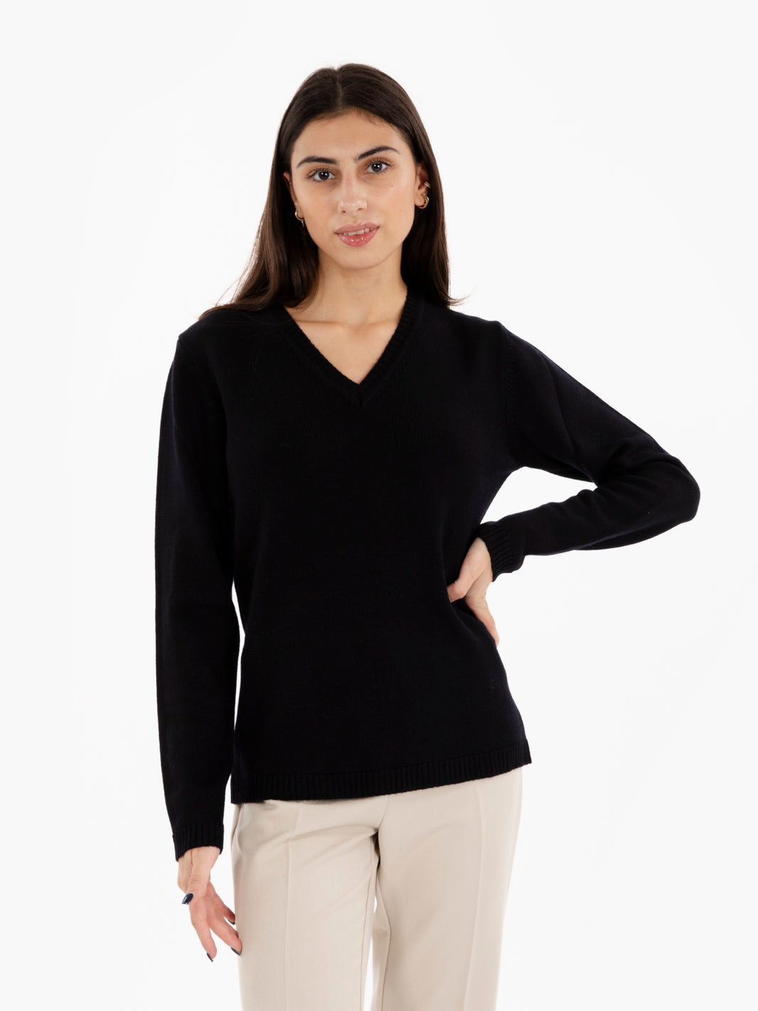 Black V-Neck Wool Sweater