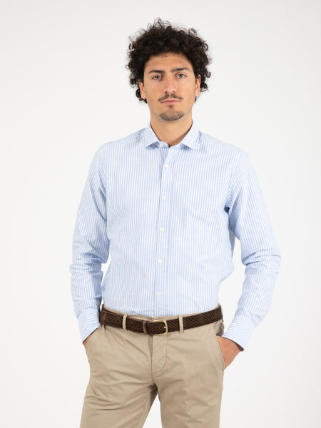 Camicia in cotone a righe azzurro / bianco