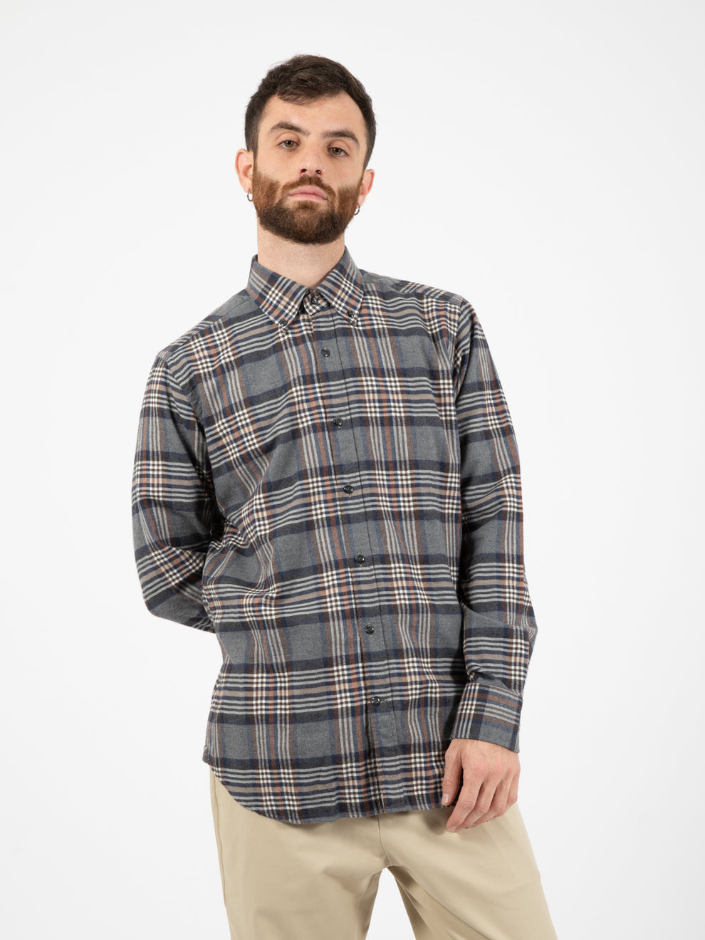 Camicia in flanella a quadri blu / grigio