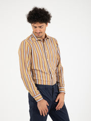 TINTORIA MATTEI 954 - Camicia marrone righe azzurro / bianco / ocra