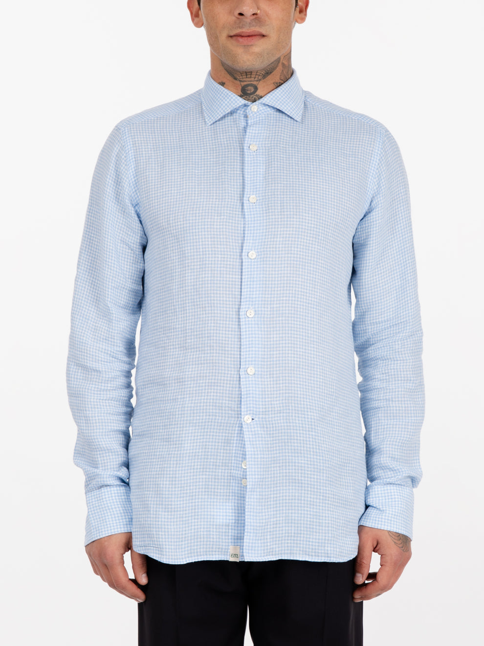 Camicia micro vichy azzurro