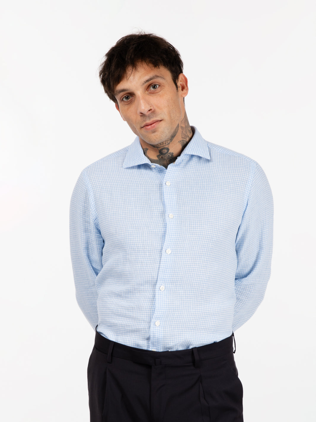 Camicia micro vichy azzurro