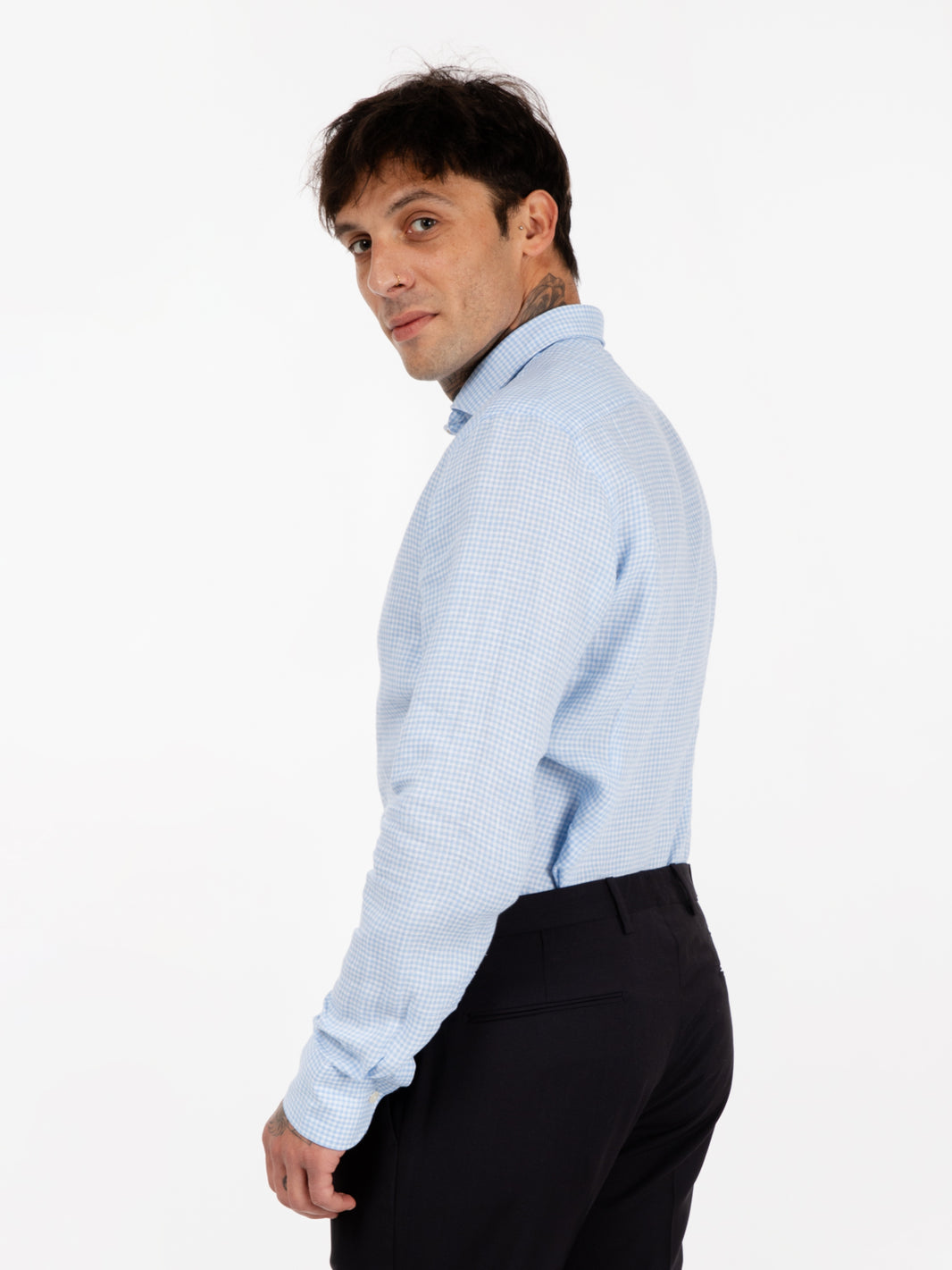 Camicia micro vichy azzurro