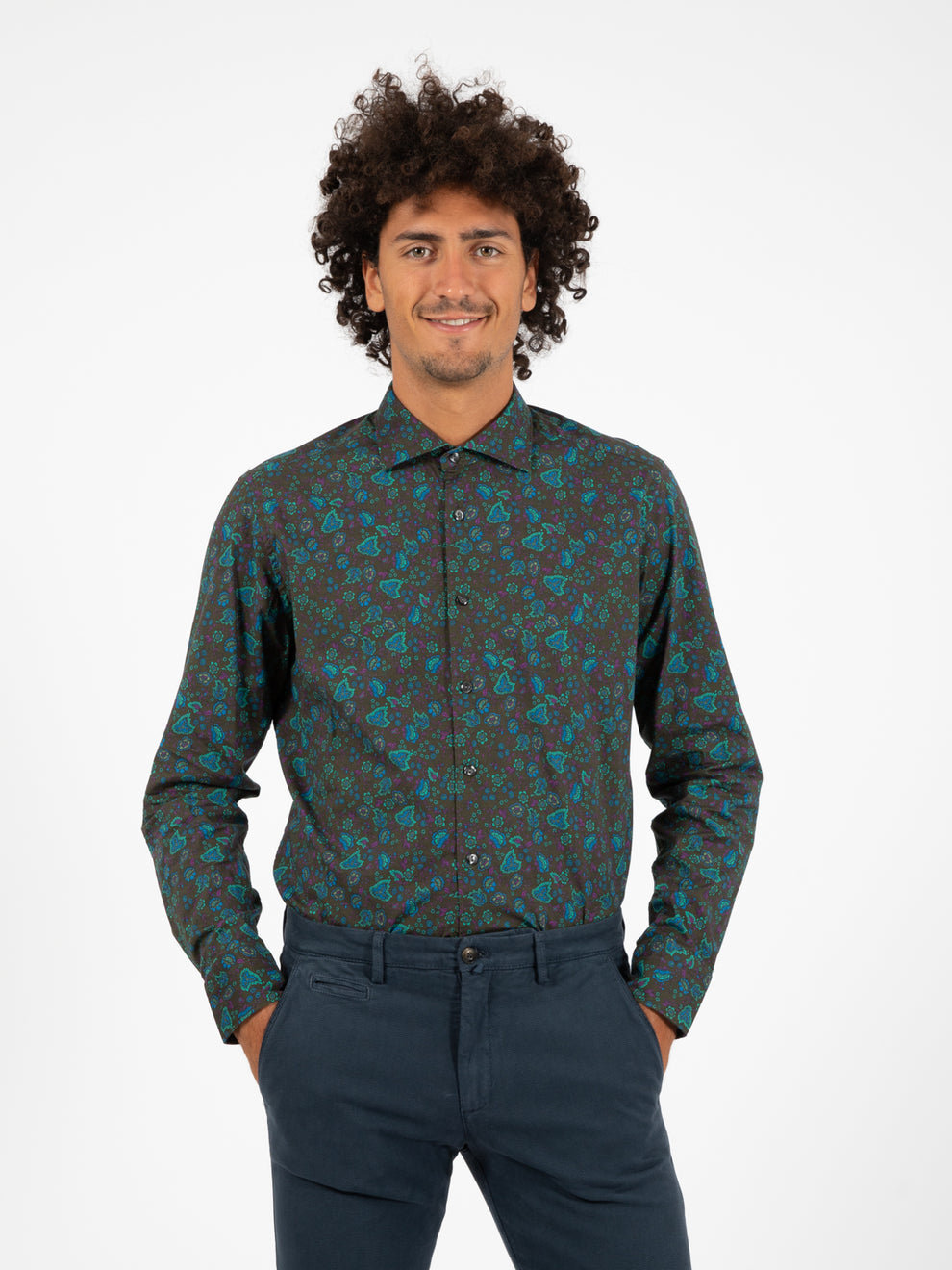 Tintoria Mattei 954 Camicia moro fantasia floreale multicolor