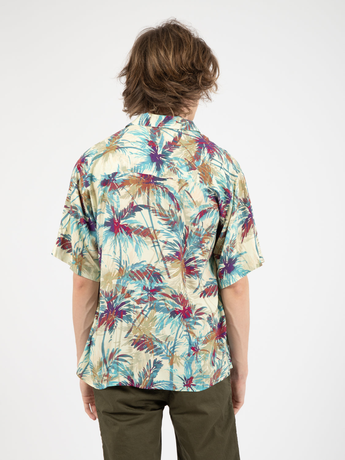 Camicia over viscosa fantasia palme multicolor