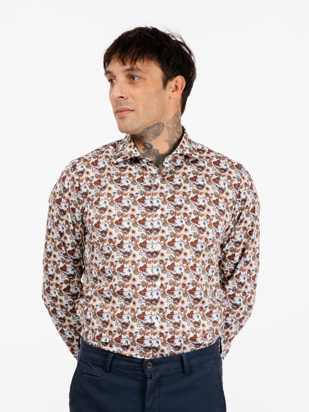 Camicia slim floreale bianco / marrone