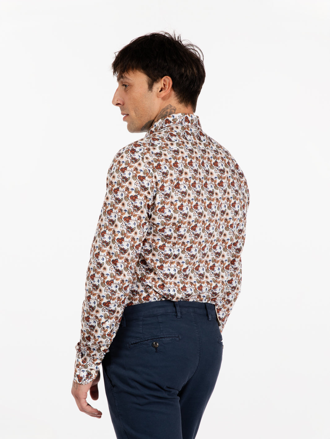 Camicia slim floreale bianco / marrone